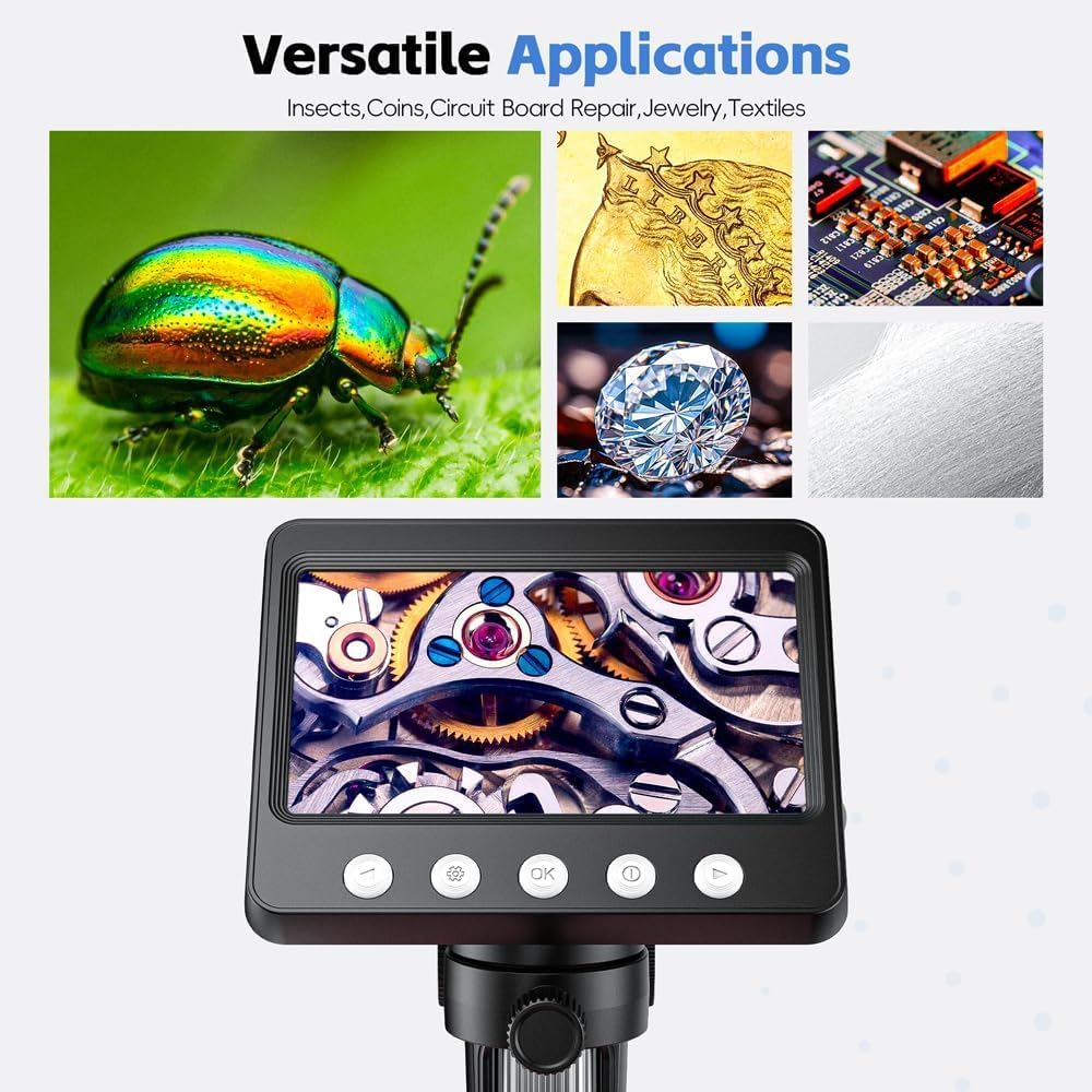 4.3" Digital Microscope for Adults, SKYEAR Coin Microscope 1000X Magnification with 8 Ajustable LED Fill Lights, USB Microscope for Windows/MacOS, Coin Collection Supplies-Black