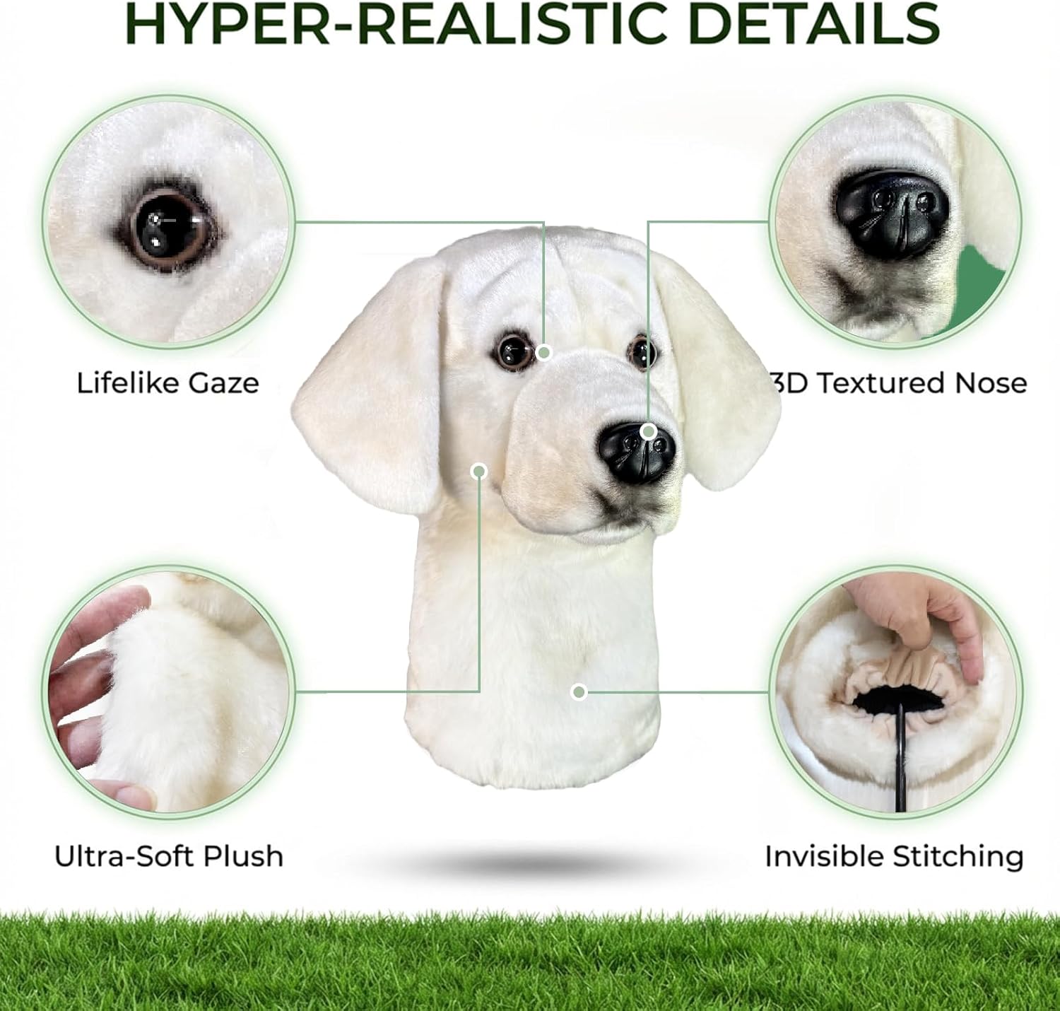 Dog Golf Club Head Covers Neutral Palette for Adult Collectors Stuffed Cute Dog Plush (White Labrador)