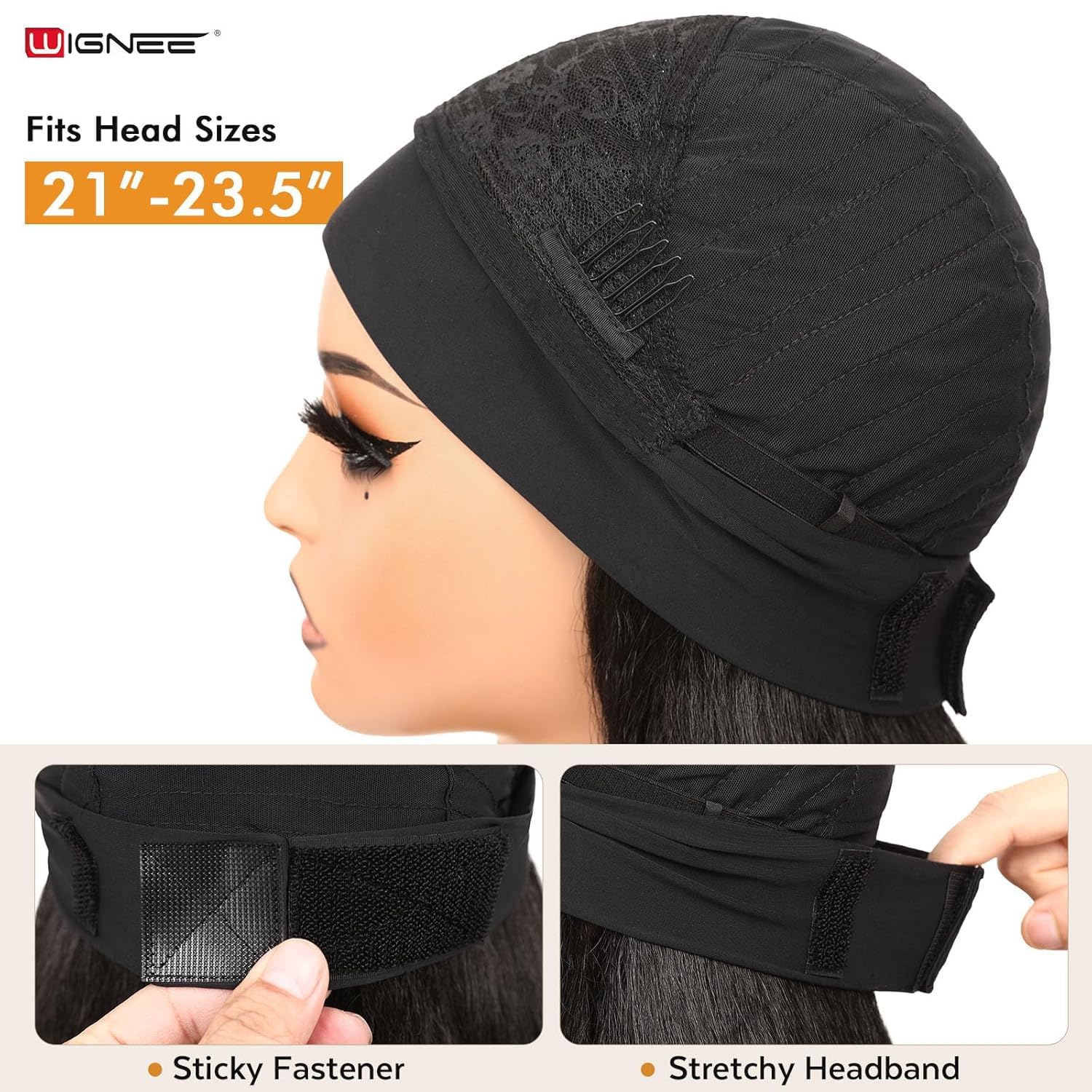 WIGNEE Yaki Curly Bandeau Perruque Synthétique Stratifiée Kink Droite Demi-Prête à Porter Sans Colle Bandeau Perruque pour Femmes Noires (1B, 66cm)