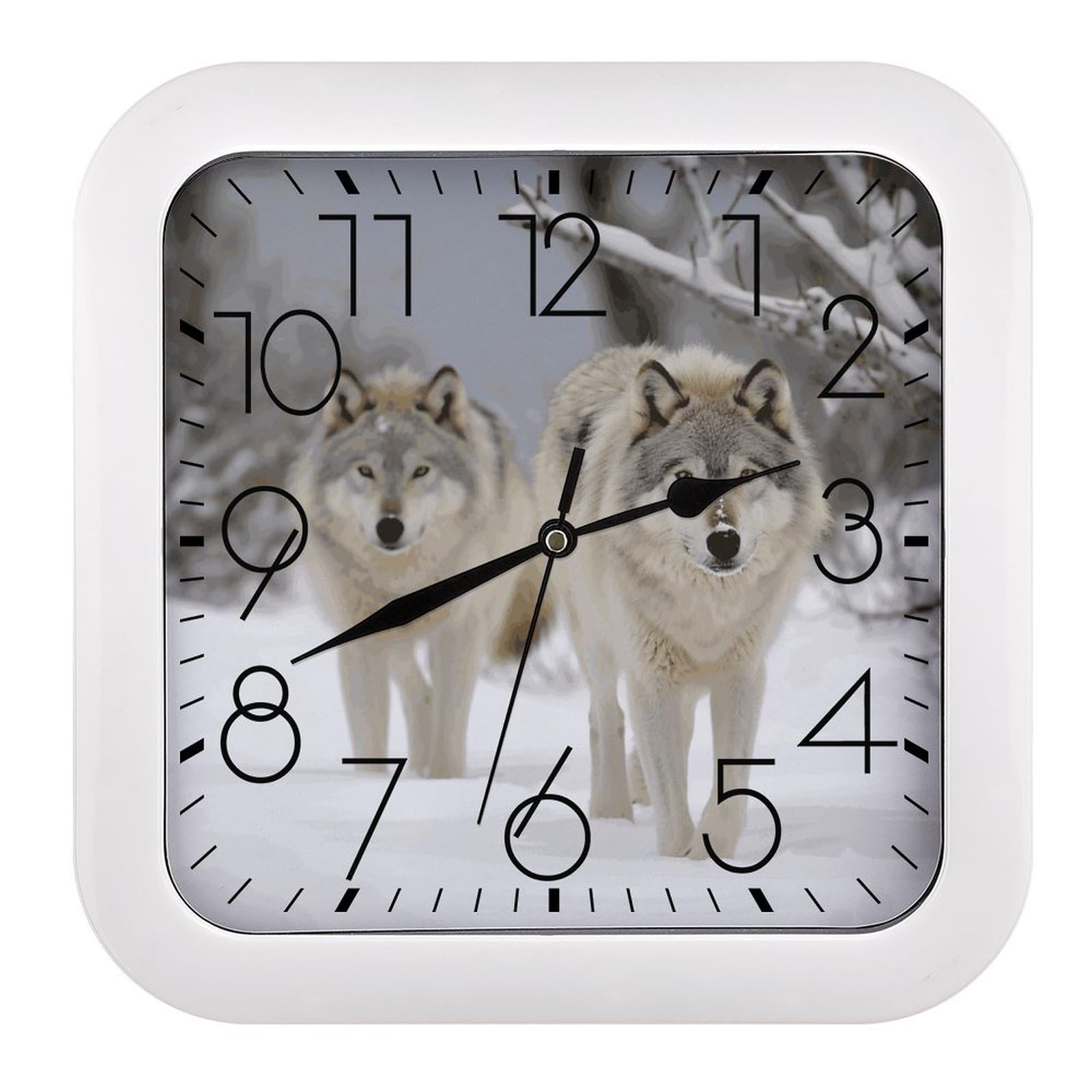Horloge murale carrée loups silencieuse pour éliminer le stress du tic-tac