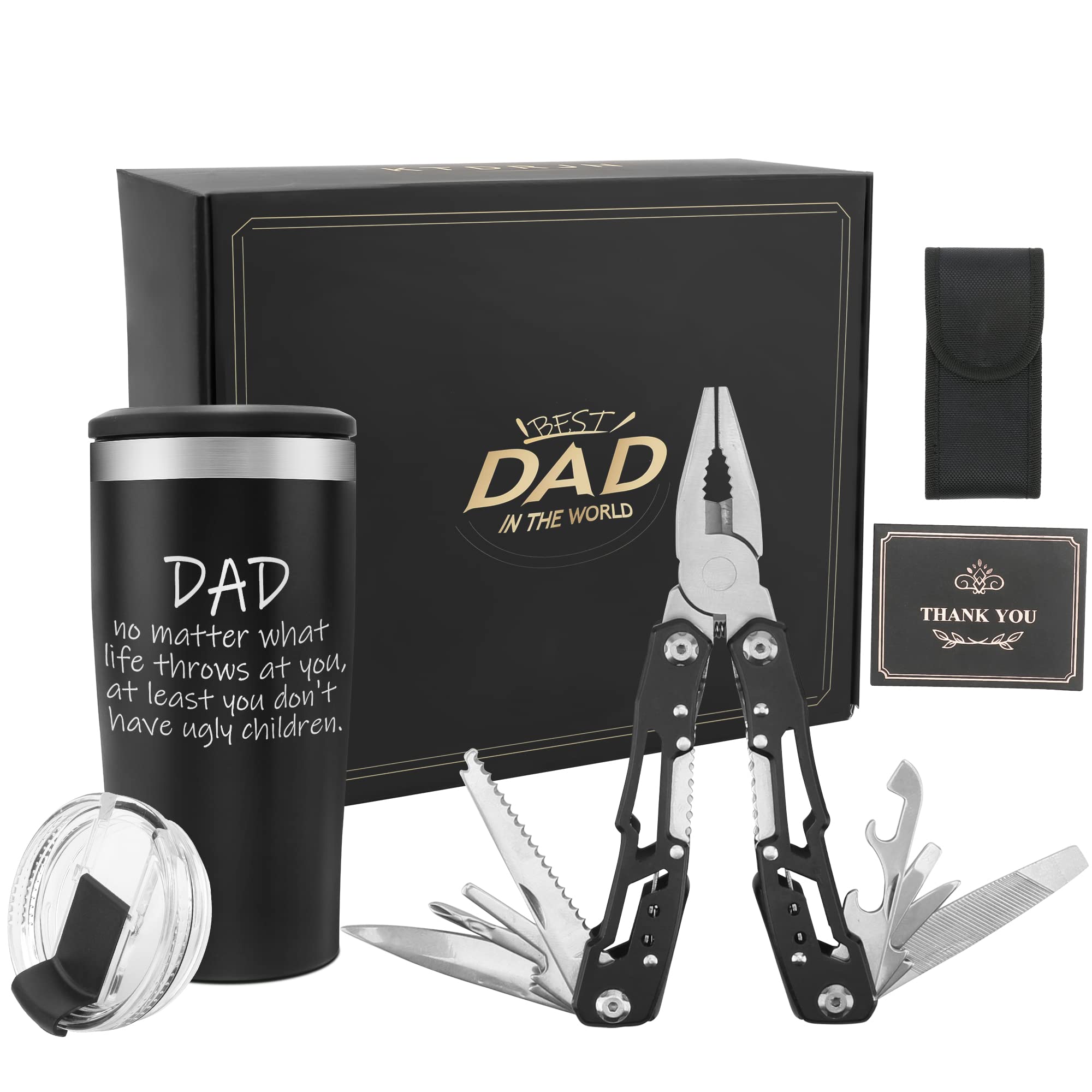 KTDRJN Dad Gifts from Daughter Son,Birthday Christmas Fathers Day Idea Gift for Dad,Gifts for Dad Who Wants Nothing,Men Personalized Gifts with Multitool Tumbler Cup Set,Ideal for Camping Hiking