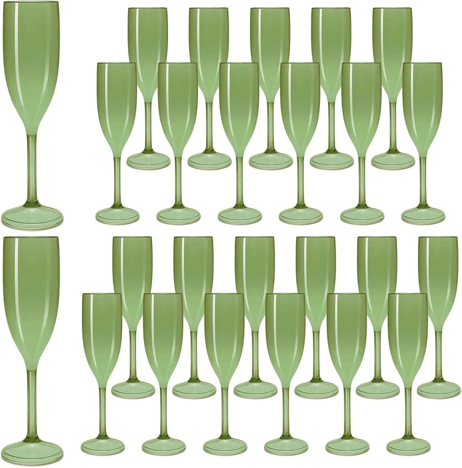 LEYIQU Champagne Flutes, Plastic Champagne Glasses for Wedding, Disposable Wine Glasses for Valentine’s Day Party Mimosa Bar Anniversary Event Drinks (24, Green)