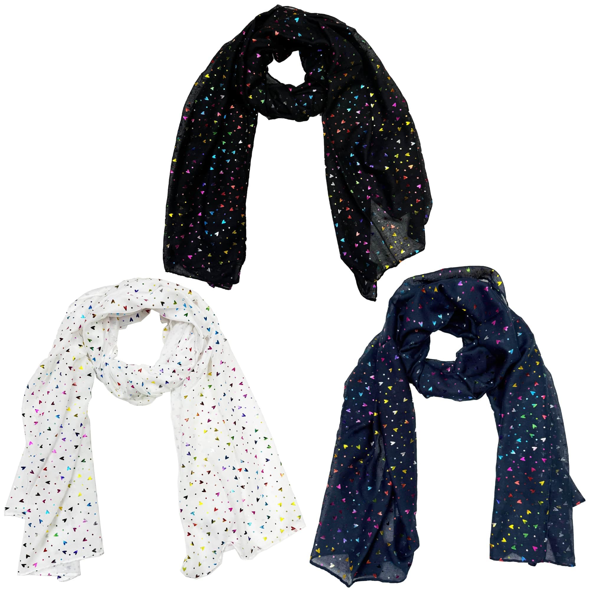 Zac's Alter Ego Women's Multicoloured Set Of 3 Lightweight Rainbow Foil Heart Print Scarves