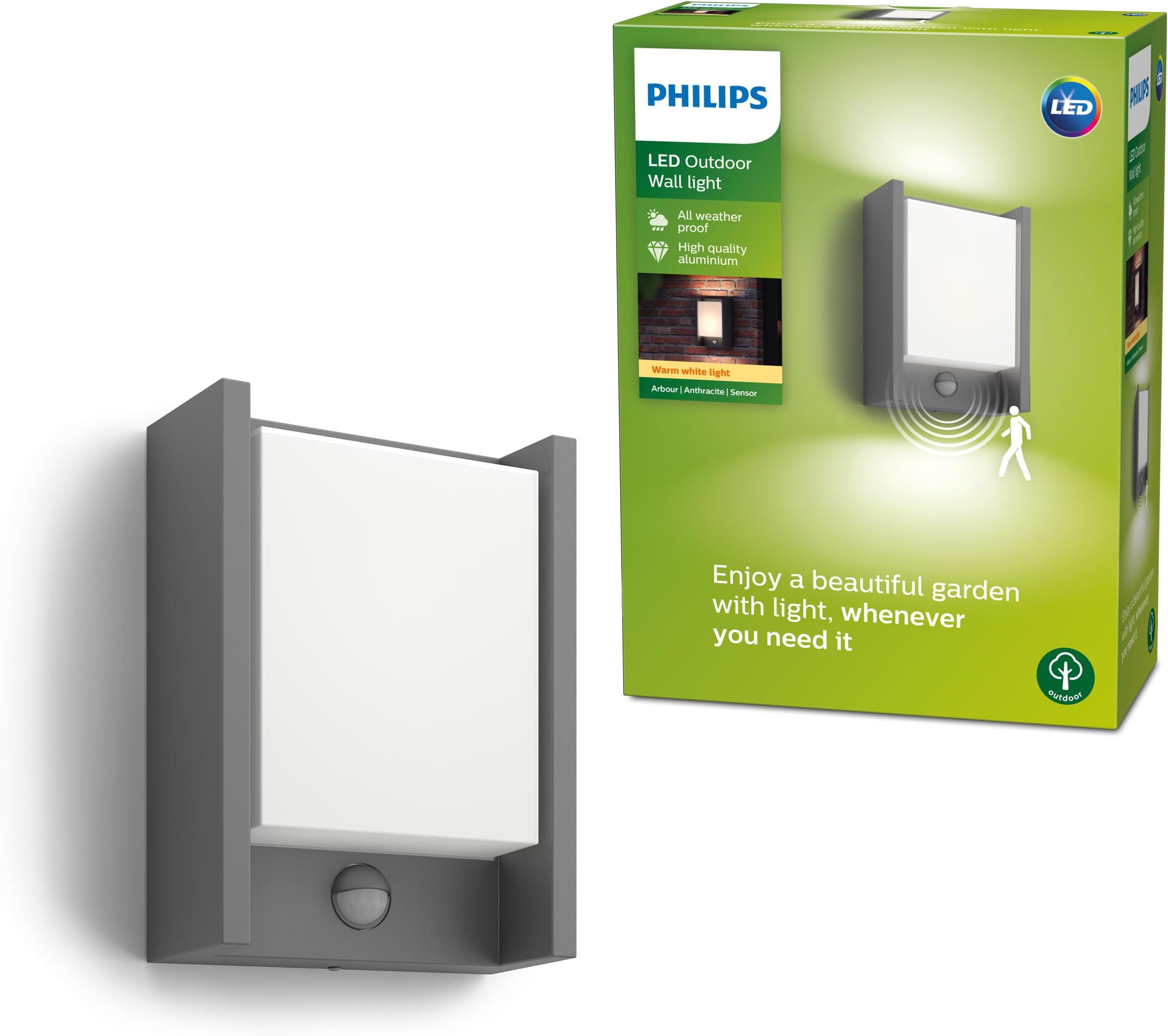 Philips myGarden Arbour LED Outdoor Wall Light with Motion Sensor [Anthracite] 1 x 6 W Integrated LED Light, For Garden and Patio Lighting