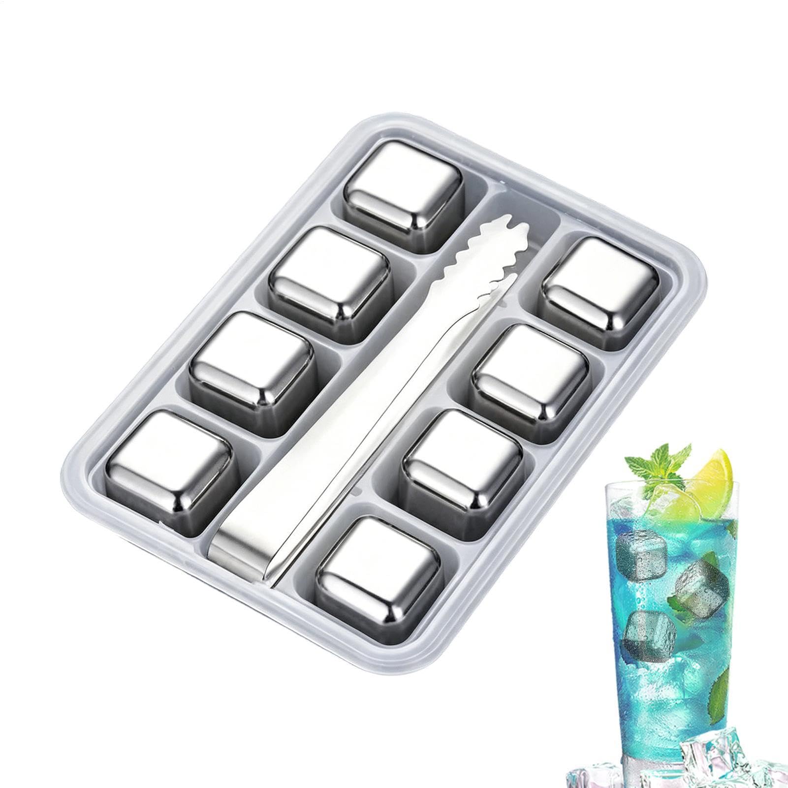 Cubitos de hielo reutilizables y piedras de whisky, set de 8 piezas con pinzas para licor