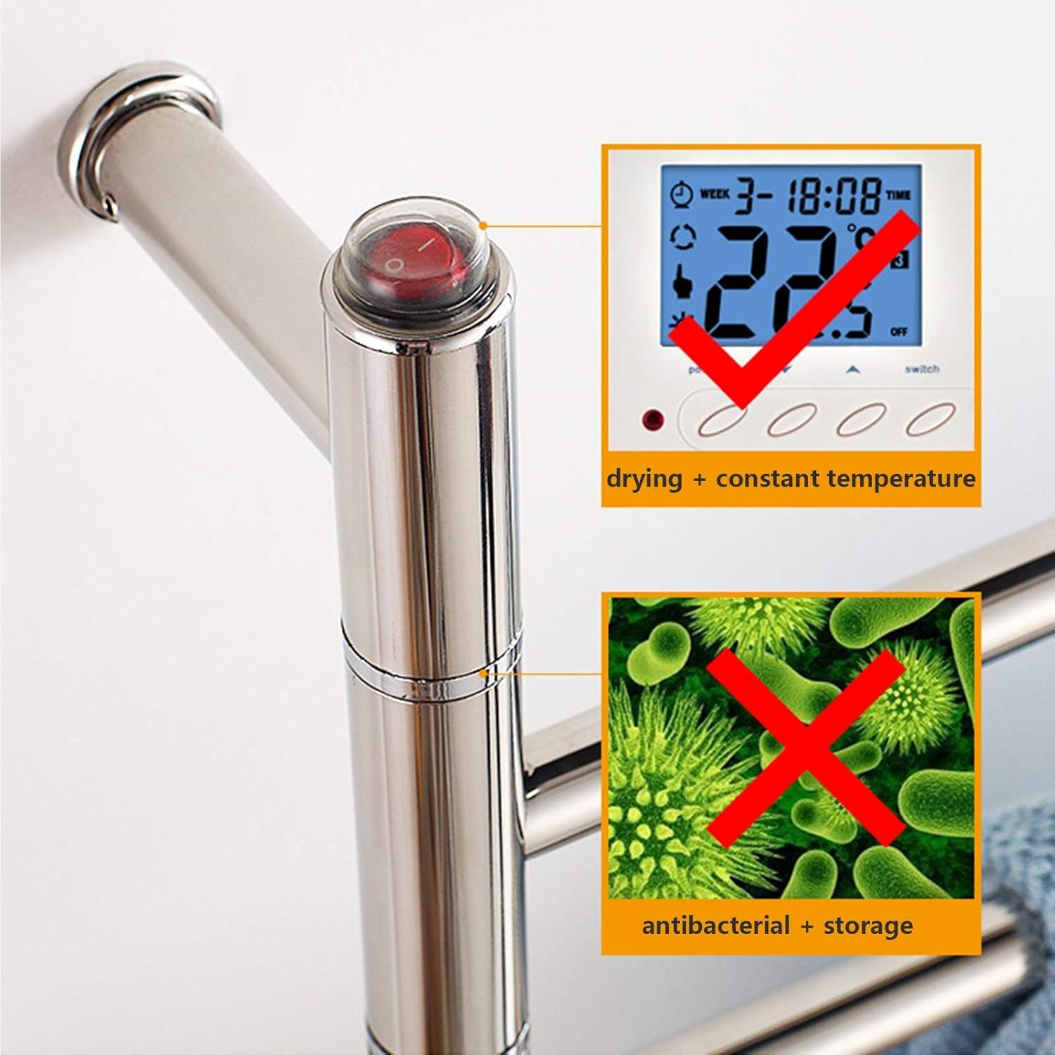 Energy Efficient Electric Heated Towel Rack - 180° Swivel Wall-Mounted Towel Warmer - 304 Stainless Steel Bathroom Radiator with 3 Adjustable Folding Arms for Cozy Towels