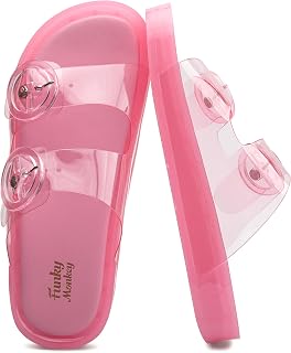 FUNKYMONKEY Women's Comfort Slides Non-Slip Lightweight Flat Beach Sandals | Adjustable Buckle Plastic Sandals with Arch Support, Waterproof Non-Slip Summer Slippers for Pool, Shower & Daily Wear