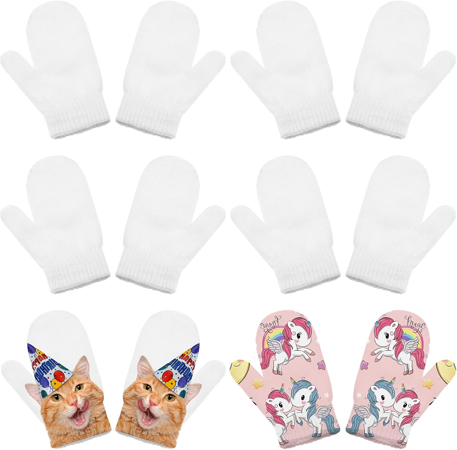 Geyoga 6 Pairs Sublimation Full Finger Mittens Knitted Gloves Winter Warm Kid Gloves for Baby Kids Aged 1-4 Year Old