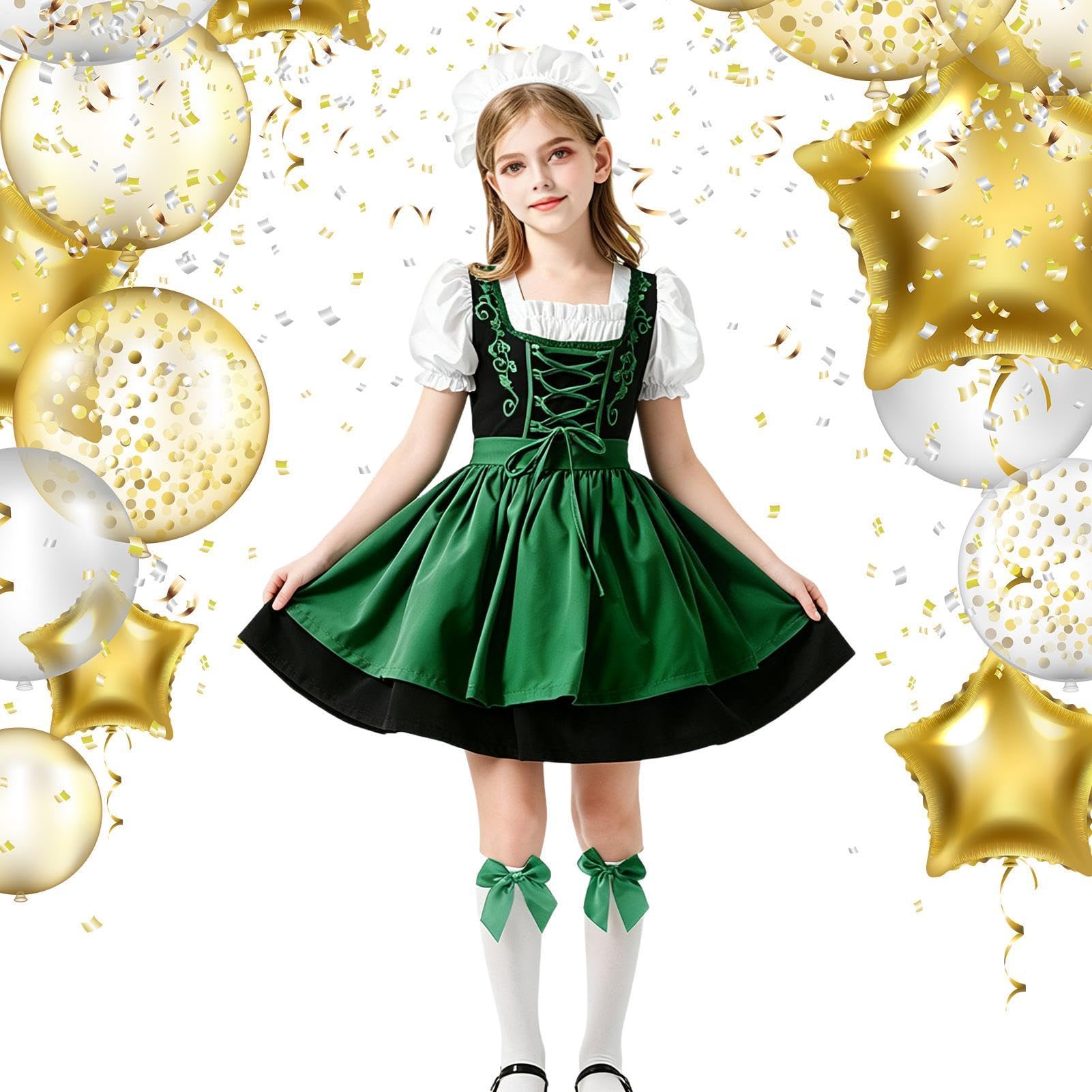 Dirndl per Oktoberfest con grembiule, costume bavarese di media lunghezza