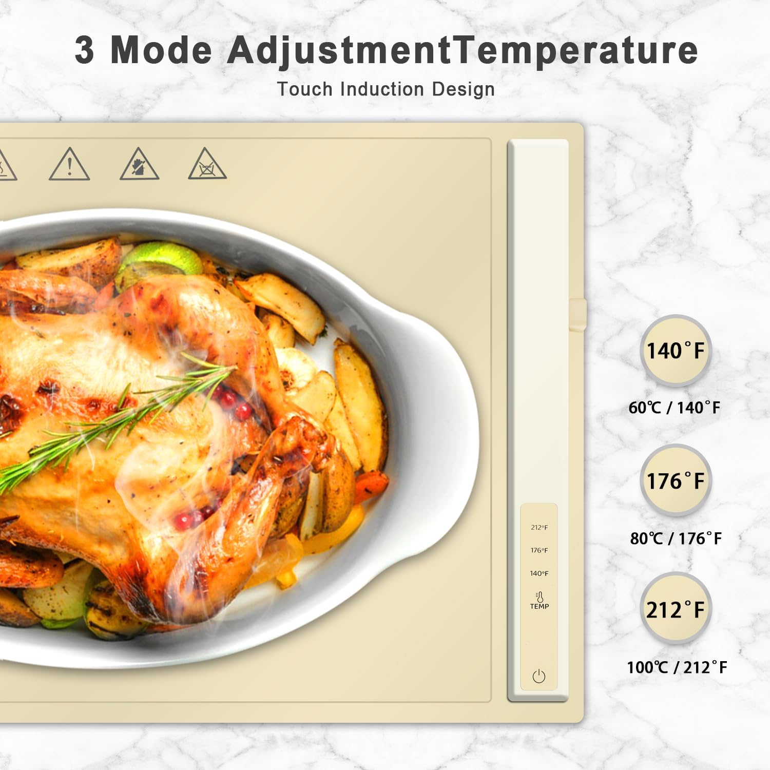 Electric Food Warming Mat, 15.7x24 Inch Silicone Warming Tray with 3 Temp Settings & Automatic Temperature Control, Portable Roll Up Heating Pad for Buffets, Parties, Countertop, Everyday Use