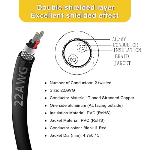 22AWG 222 2 Core Blindado Cable CNC (30 pies) UL2464 Núcleo de cobre estañado Cable de altavoz de calibre 22 para máquina enrutadora CNC, husillo