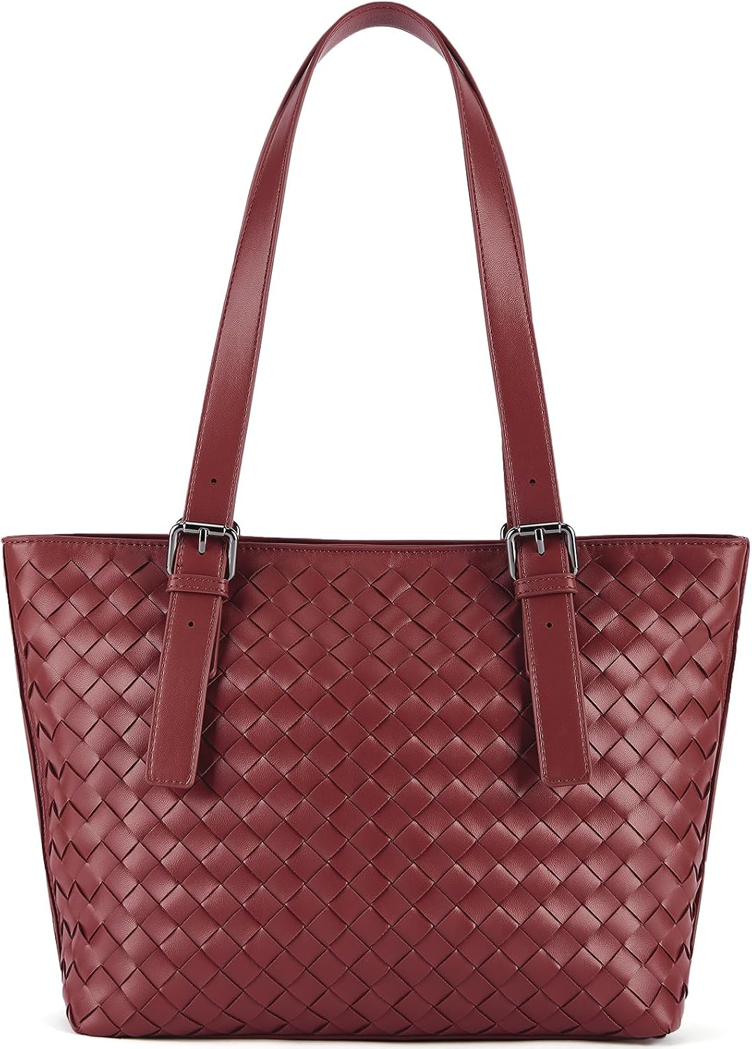Woven Vegan Leather Tote Bag for Women Large Shoulder Handbag with Adjustable Straps Work Purse with Zipper