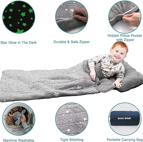 Miniatura 10 de Kids Sleeping Bags Glow-in-The-Dark Sleeping Bags and Kids nap mats 63 x 29 Soft and Comfortable Sleeping Bags for Kids Girls Boys Daycare naps and