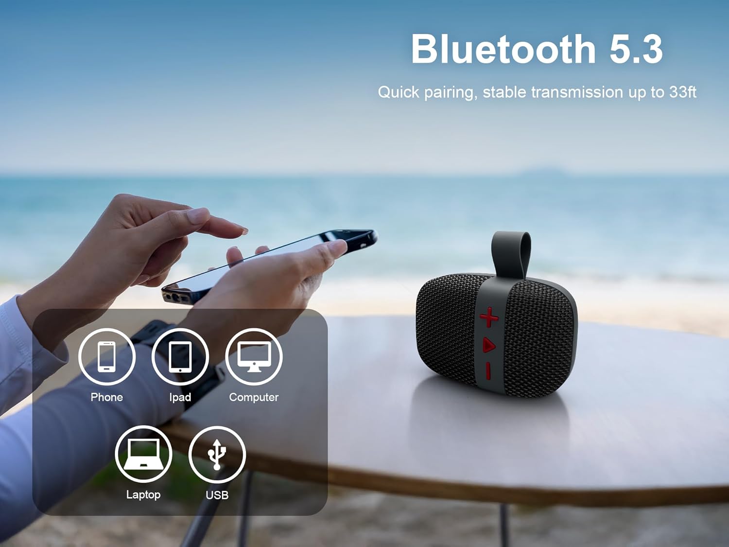 Fisher Portable Bluetooth Speakers, Clip-On Speakers Bluetooth Wireless, IPX5 Waterproof Speaker,10W Peak Power Bluetooth Speaker Stereo HD Sound, BT 5.3, FM Radio, for Pool, Beach, Use Anywhere - Image 3