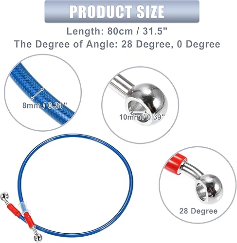 Miniatura 5 de X AUTOHAUX 31.5 in 31.5 "Longitud 0.394 in ID motocicleta freno hidráulico manguera tubo tubo 28 0 acero inoxidable trenzado cable para ATV