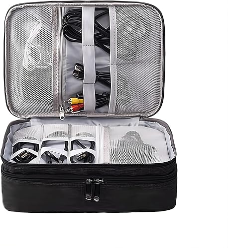 Miniatura 4 de Funda organizadora de cables  Bolsa de almacenamiento de viaje de doble capa para accesorios tecnológicos, electrónica, cargadores, cables, laptop y