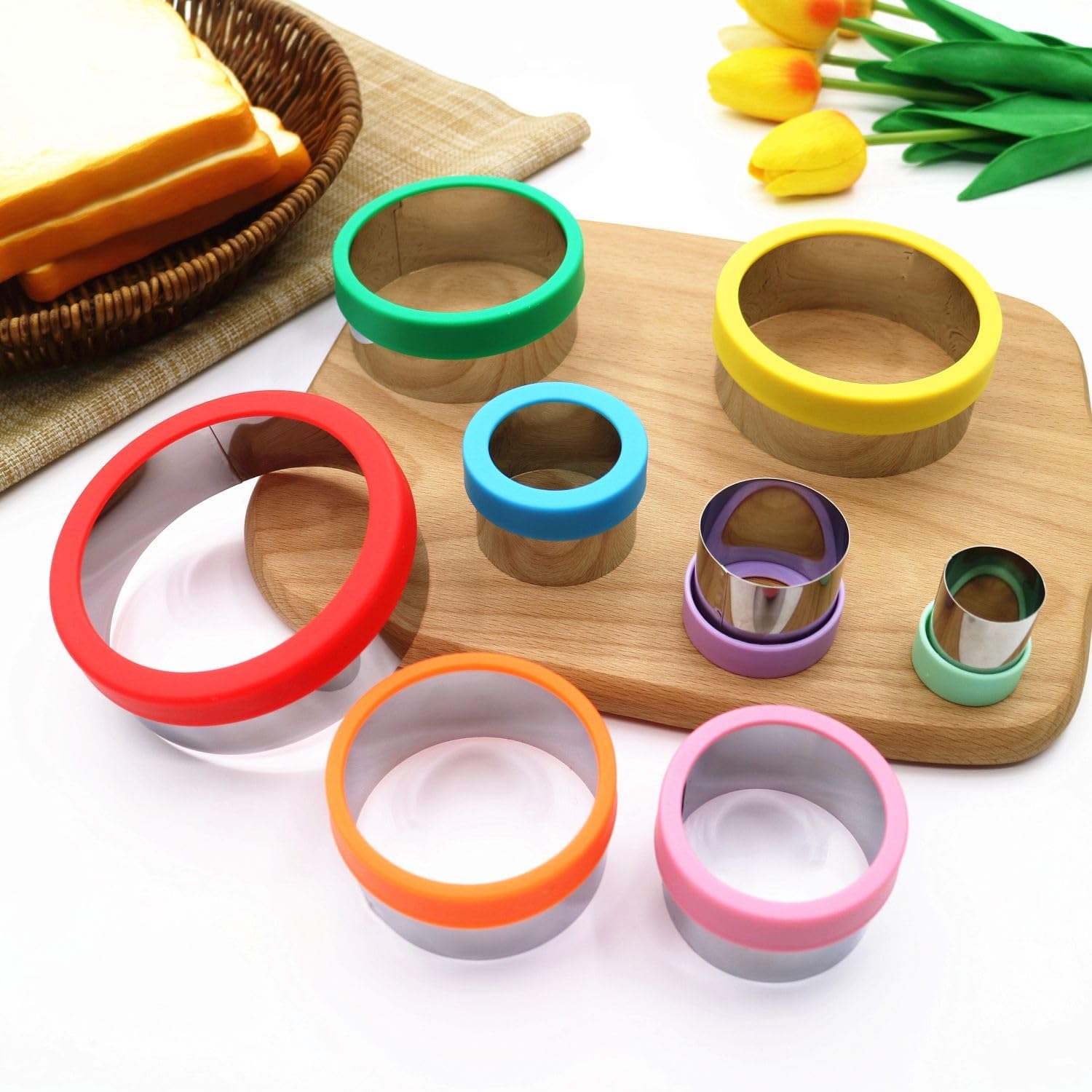 Round Cookie Biscuit Cutter Set, 8 Graduated Circle Pastry Cutters, Stainless Steel Cookie And Dough Cutters for Donut and Scone, Circle Cutter Cake Ring Molds