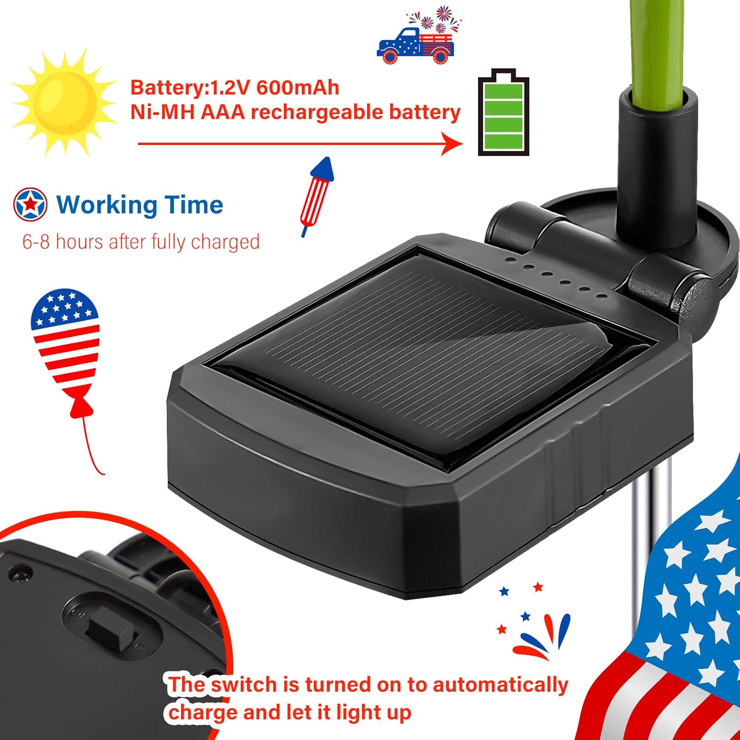 Woanger 4 Pcs Solar Flowers Cemetery Grave Decorations Outdoor LED Flower Lights with 6 Rose Powered Garden Stake Lights Waterproof for Independence Day 250 Anniversary USA Decorations(Red, White)