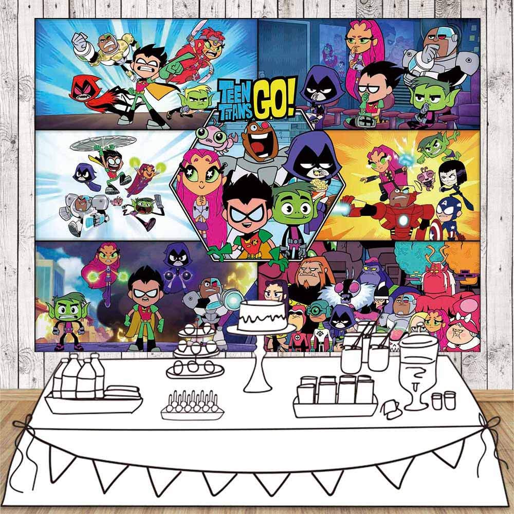 Décoration Fête Teen Titans Go - Toile De Fond Bannière Vinyle - Fournitures Anniversaire - Multicolore - Neuf