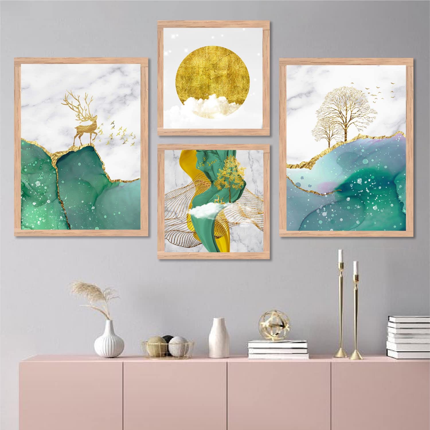 BANGERZ Set of 4 Framed Wall Paintings for Exquisite Home and Office Décor - Stunning Large Size Artwork for Living Room, Bedroom, Hotel, and Café Walls - Captivating Modern Art Collection with Decorative Frames