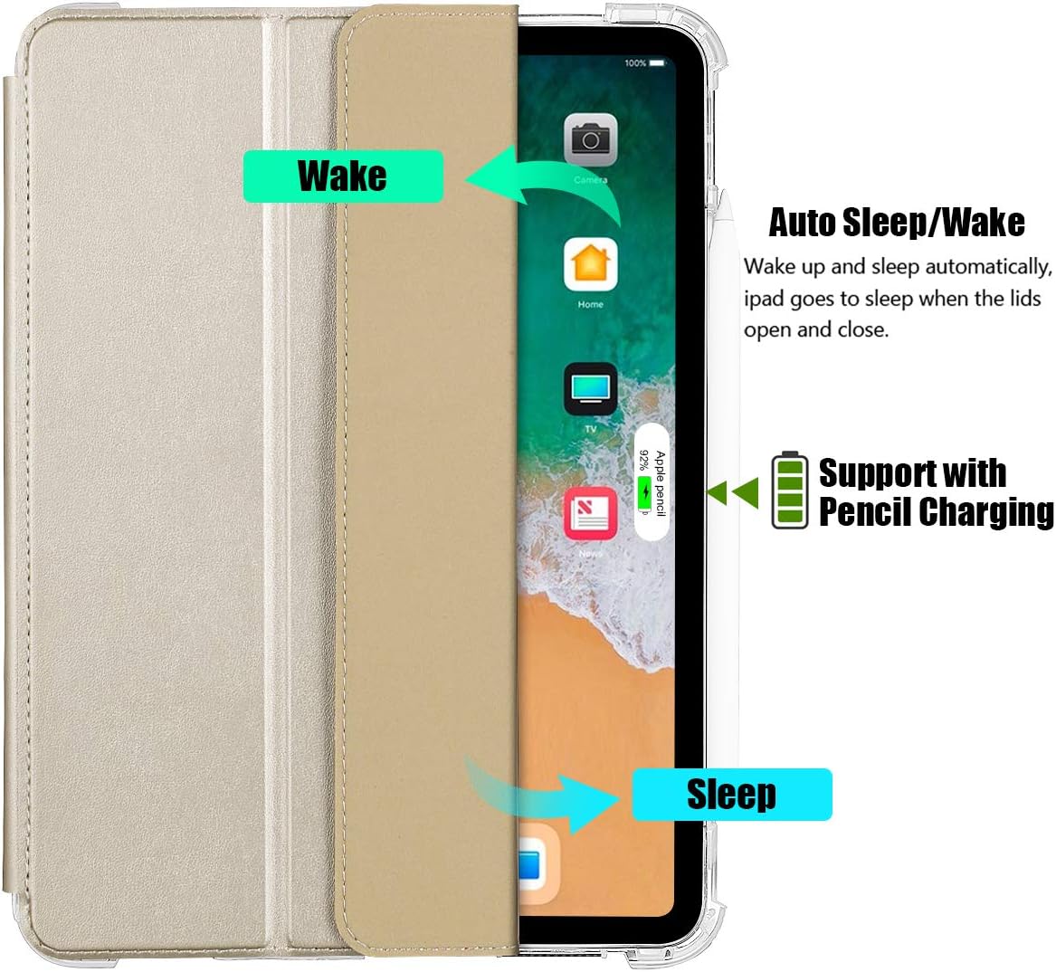 🔥 Hot Deals Valkit iPad Pro 12.9 Case 2018, Protective Smart Folio Stand Cases with Apple Pencil Holder, Auto Sleep/Wake, Support Apple Pencil Charging for iPad Pro 12.9 Inch 3rd Gen, Champagne Gold