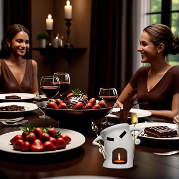 Chocolate Fondue Mug With Attitude, Cheese, Candy Mini Ceramic Fondue Mugs Gift Set with 1 Forks & 1 Scoop - Sweet Fondue Cup Set for Gifts, Parties, Cozy Nights (Food-Safe Ceramic)
