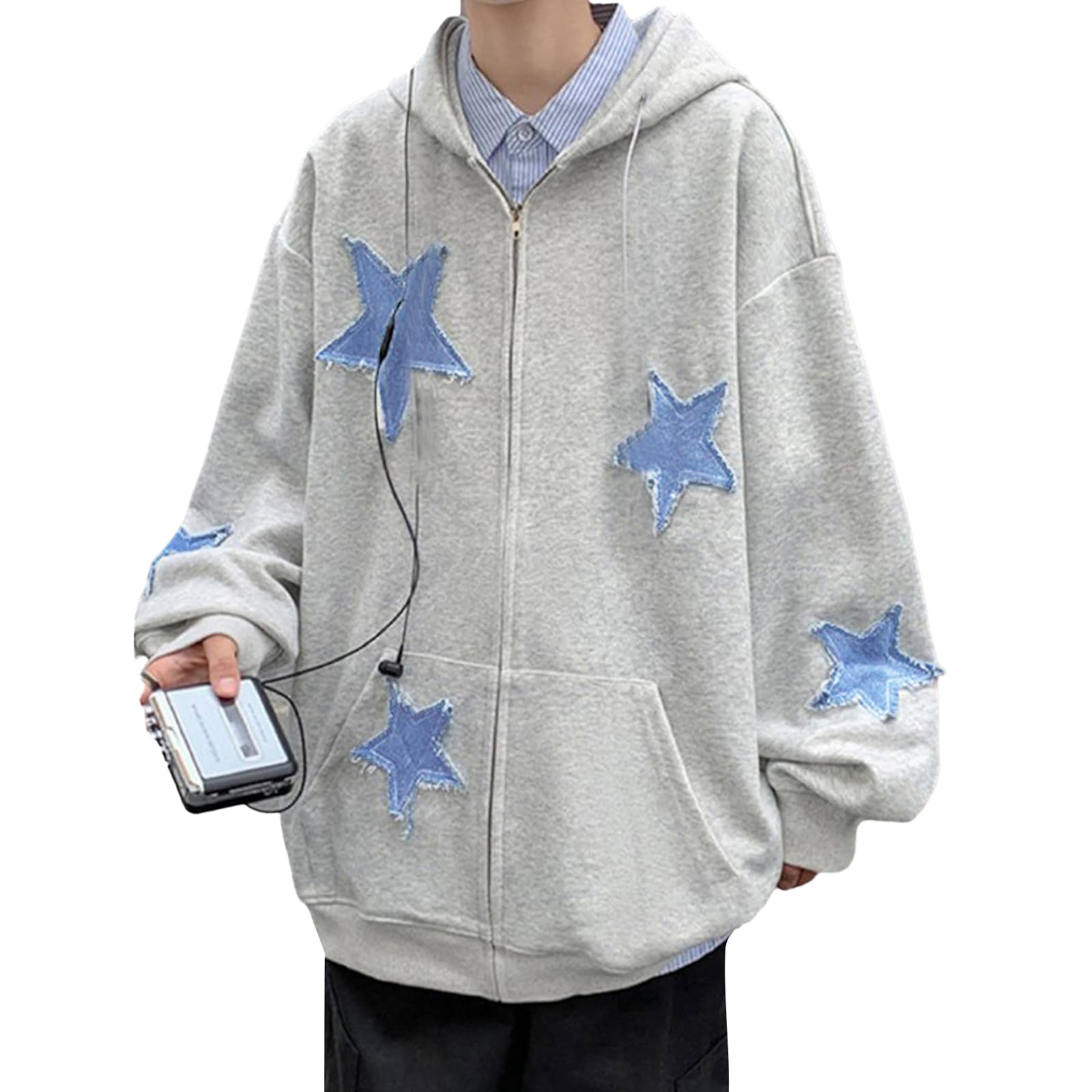 Karwuiio Felpa con cappuccio da donna Y2k con zip e grafica a stella, a maniche lunghe, stile hip hop, Harajuku, oversize