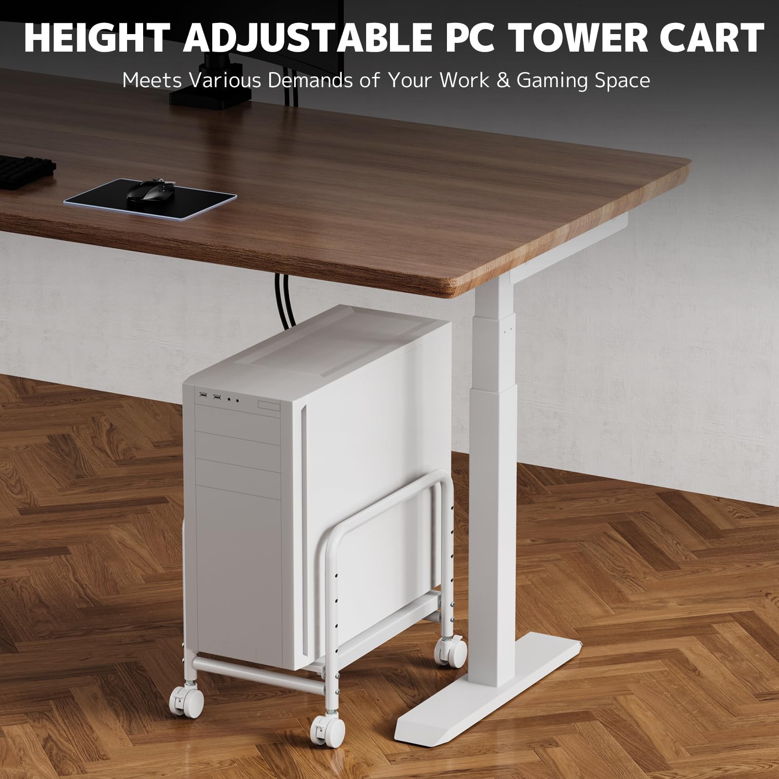 PUTORSEN Supporto a torre per computer sotto la scrivania, supporto per CPU con ruote di bloccaggio a 360°, supporto regolabile in altezza per la maggior parte delle torri medie, carico massimo 29,9