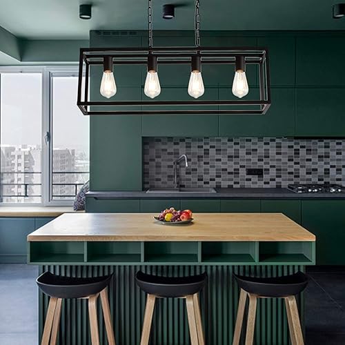 Miniatura 3 de LIGOTFIRE Candelabros modernos rectangulares negros de 3 luces para comedor, accesorios de iluminación colgantes, jaula de isla de cocina, colgante