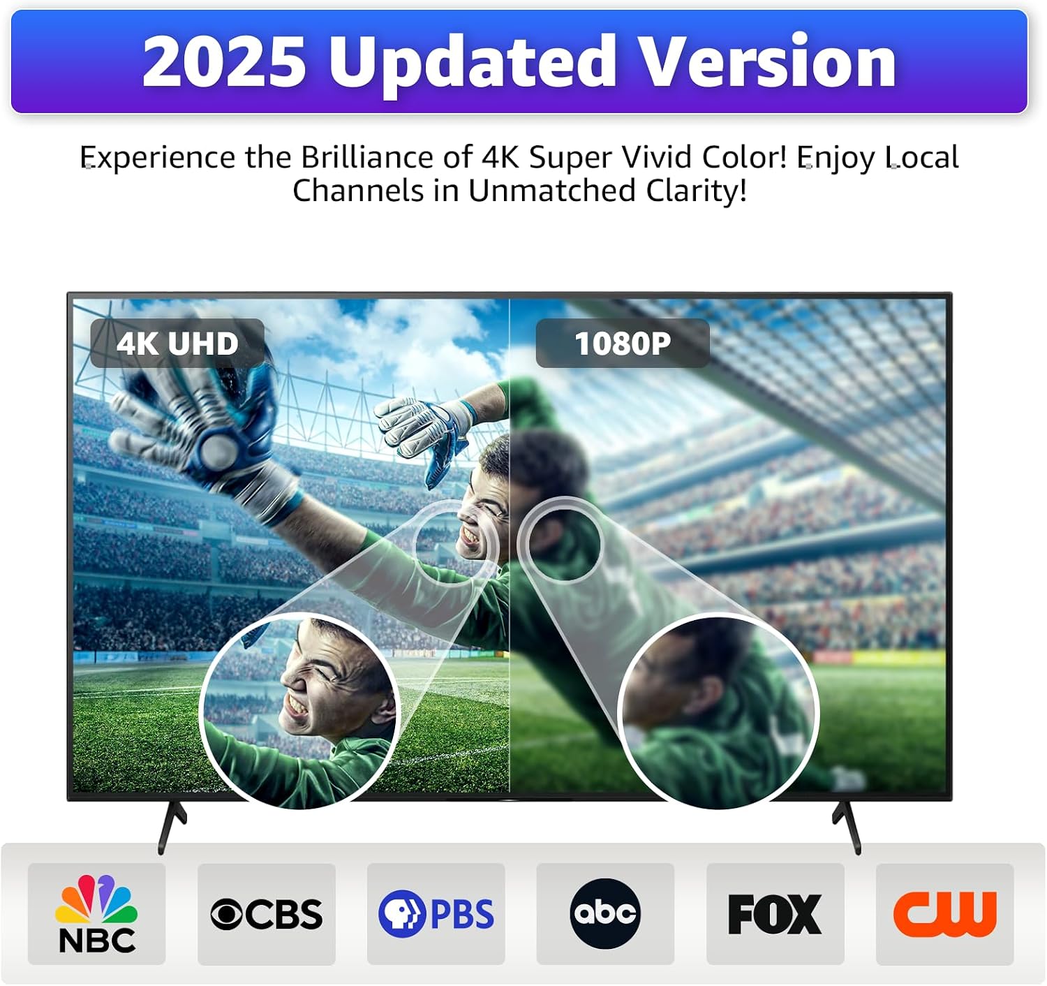 TV Antenna Indoor – Digital Indoor HDTV Aerial with Magnetic Base – 360° Reception Free Broadcast Channels – Universal Antenna for Smart TV, Supports 8K 4K 1080P – 16ft Coaxial Cable