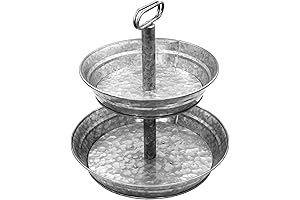 Two Tiered Tray Decor Stand - Galvanized 2 Tier Tray for Cupcake,...