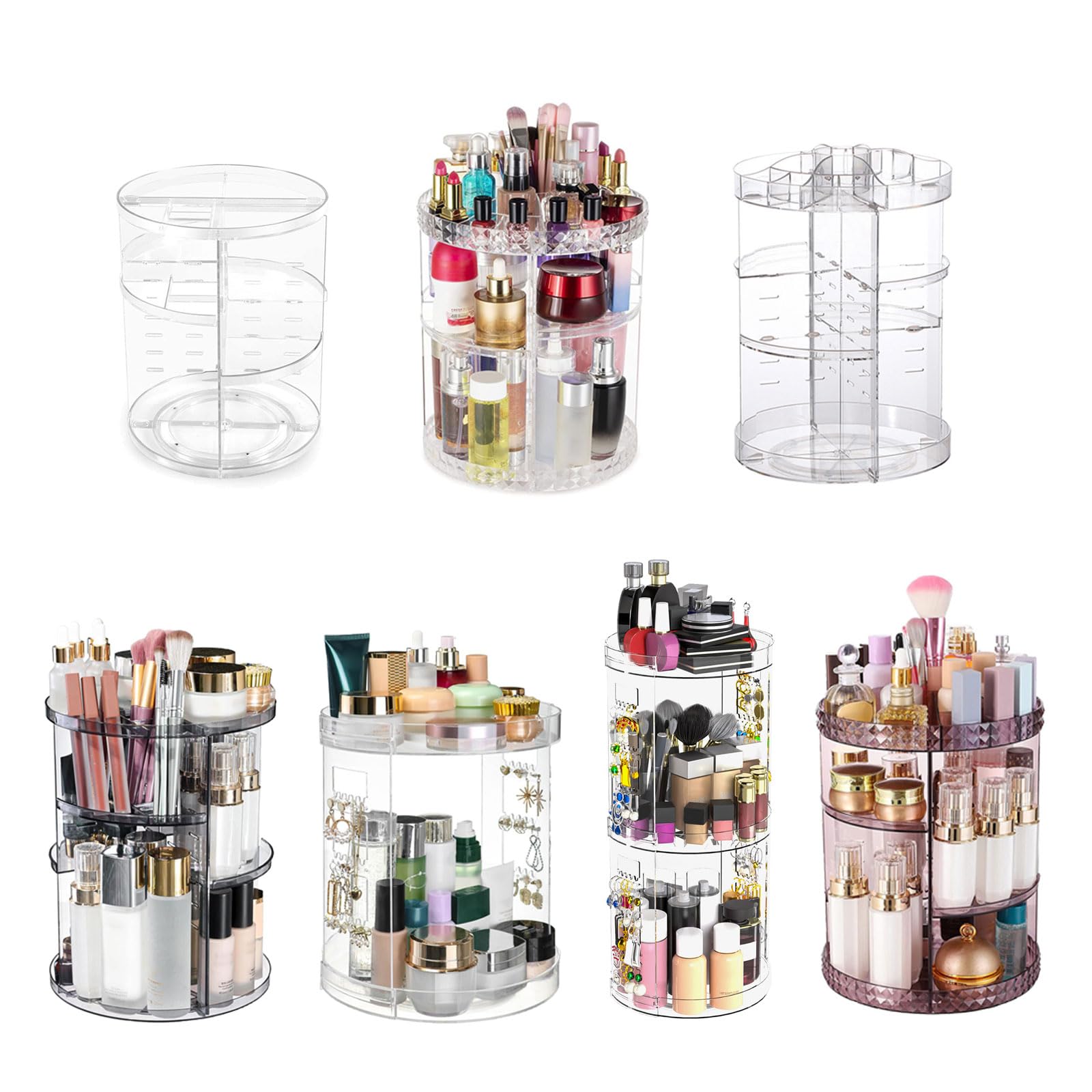 Generisch Geräumiger Make up Organizer, drehbares Acryl Schönheitsproduktregal, kosmetische Aufbewahrungslösung für Schminktisch und Badezimmer, Kosmetikprodukt Organizer
