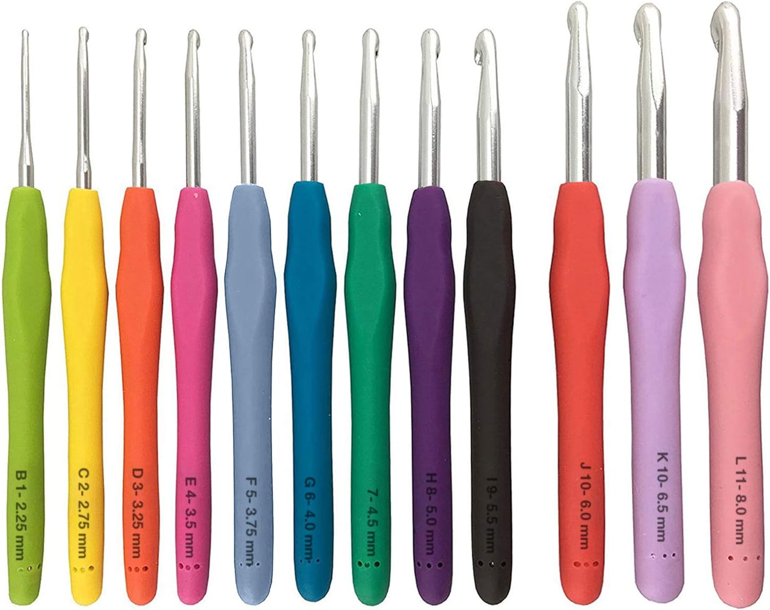 BeCraftee Crochet Hook Set 12 Pack of Crocheting Hooks with Soft, Ergonomic Rubber Grips