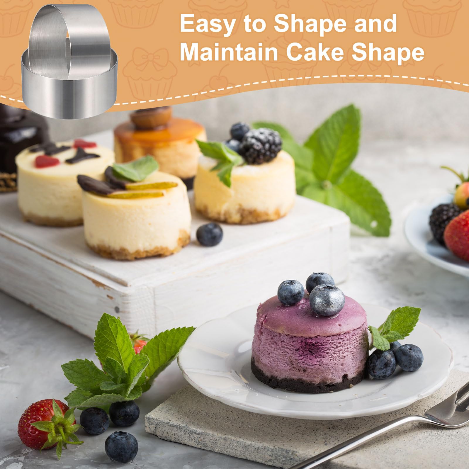 sourcing map Anello rotondo per torte, 25,4 cm x 8 cm, in acciaio inox, senza cuciture, per dessert, mousse, torte, palline di riso, sushi, pancake, mousse, pasticceria