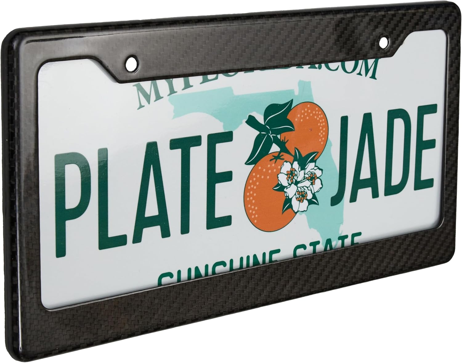 100% Real 3K Twill Weave Pure Carbon Fiber Car License Plate Frame, UV Protection, Front Rear Universal Fit USA Canada Mexico Standard Size Tag Holder Model 001 (Glossy Black)