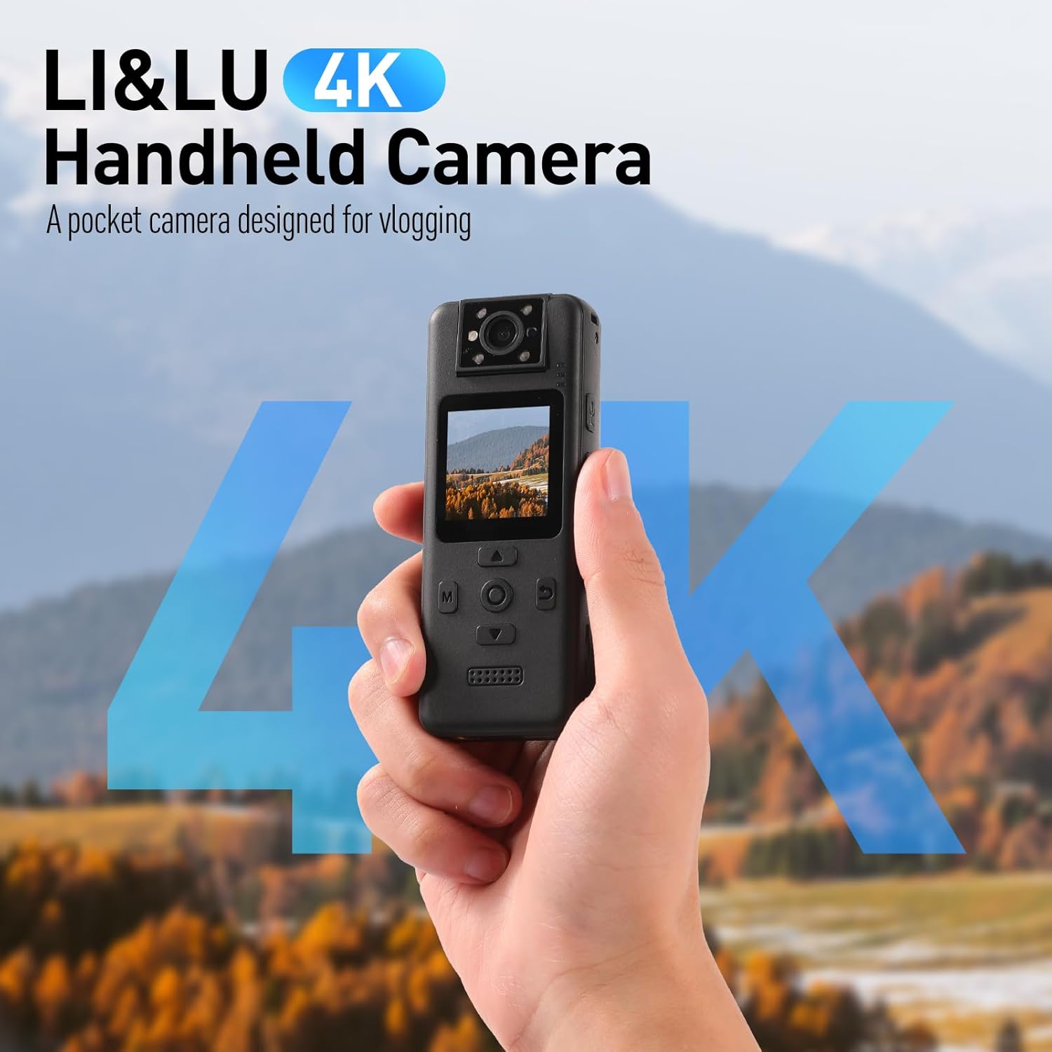 Li&Lu 4K Body Camera with 1.5" HD Screen, 180° Rotating Lens, WiFi & Night Vision – Wearable Video Recorder for Pets, Outdoor, Daily Use