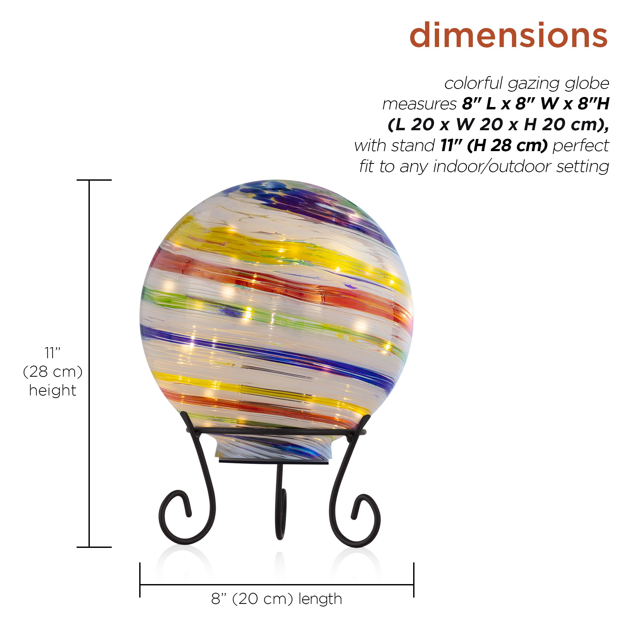 Alpine Corporation, Colorful Glass Gazing Globe W/ LED Lights Stand, Model# HGY310A-TM