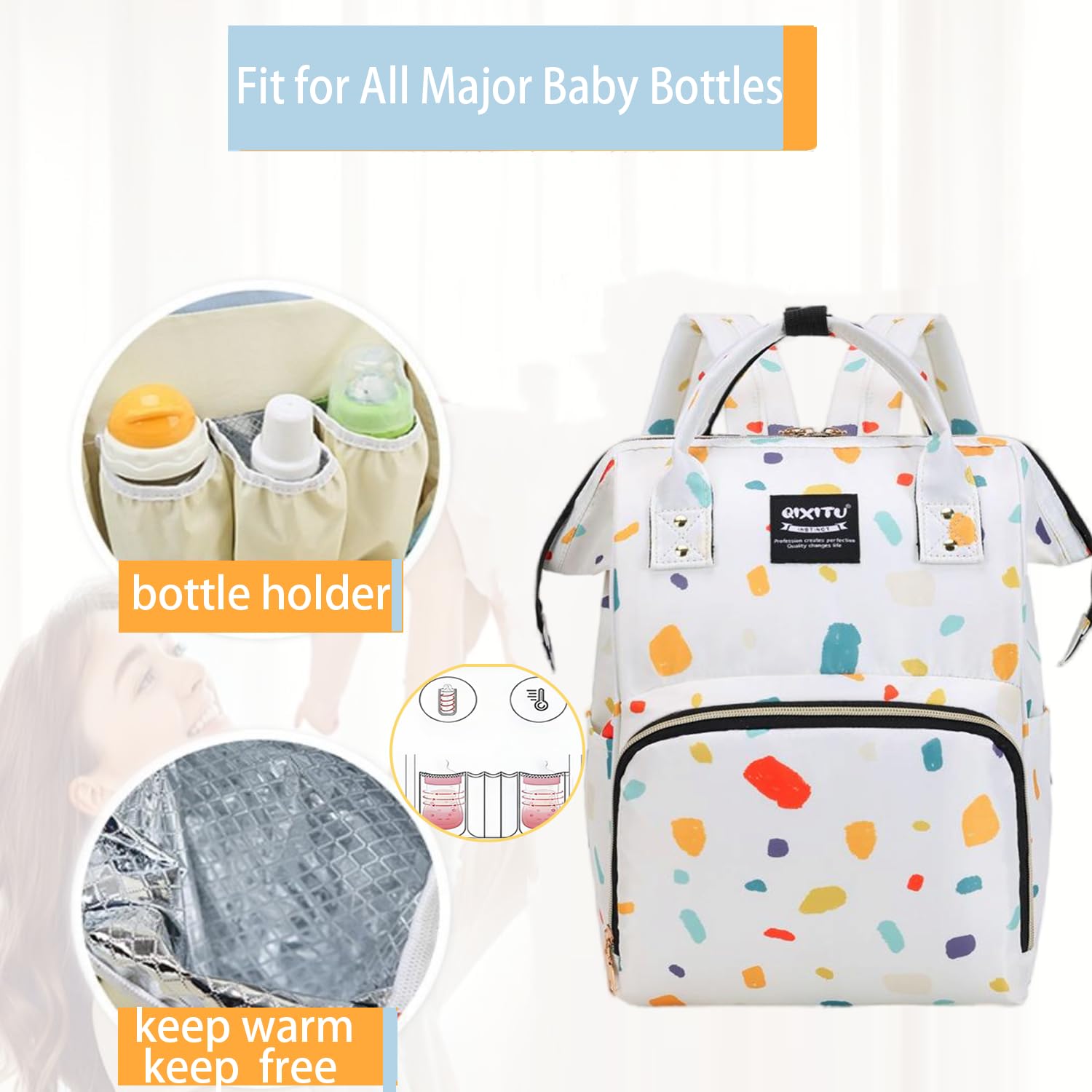ONOODE 24L Unsex Diaper Backpack Bag Mommy Bag, Large Capacity Bottle Holder Fashionable Multi-functional Painting Backpack, Travel Essentials Baby Tote, Stroller Straps & Pacifier Case - Unisex
