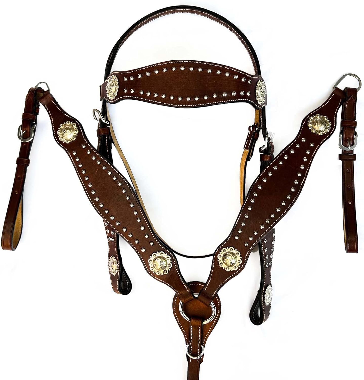 Hulara Top Grain Buff Leather Western Bridle and Breast Collar Set Tooled Headstall and Horse Breastcollar Western Tack Set Horse Breast Collar Western Bridle Sets Horse Headstall and Breast Collar
