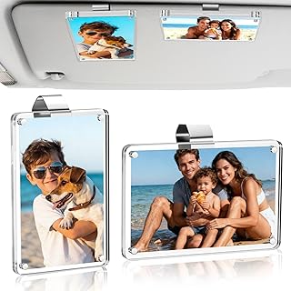 2 Pack Car Picture Holder and Visor Photo Clip, Clear Acrylic Magnetic Car Photo Holder, Horizontal & Vertical Photo Car Sun Visor Picture Frame, Auto Accessories, Family, Couple, Pet Photos