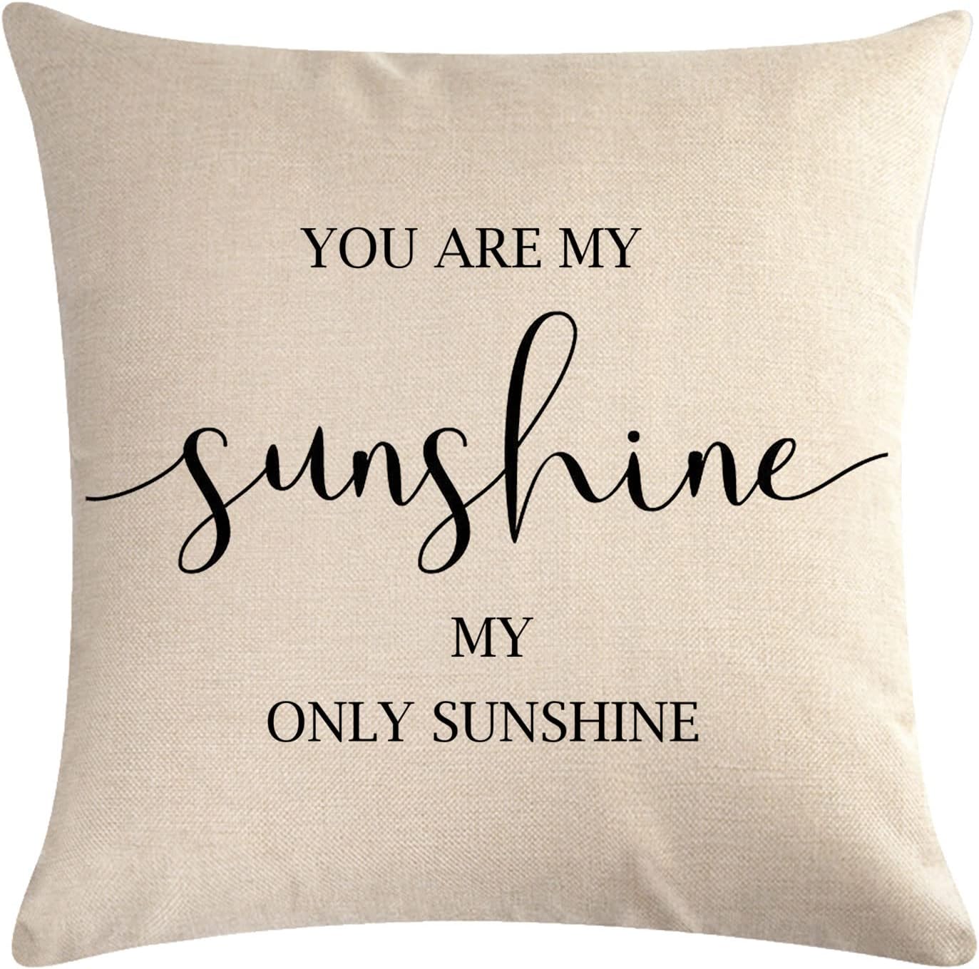 7COLORROOM Set of 2 Farmhouse Quote Words Pillow Cover You are My Sunshine/You Make Me Happy Pattern Cushion Cover Family Words Country Home Decorative Pillowcases 18" x 18" for Sofa Couch Porch - Image 2