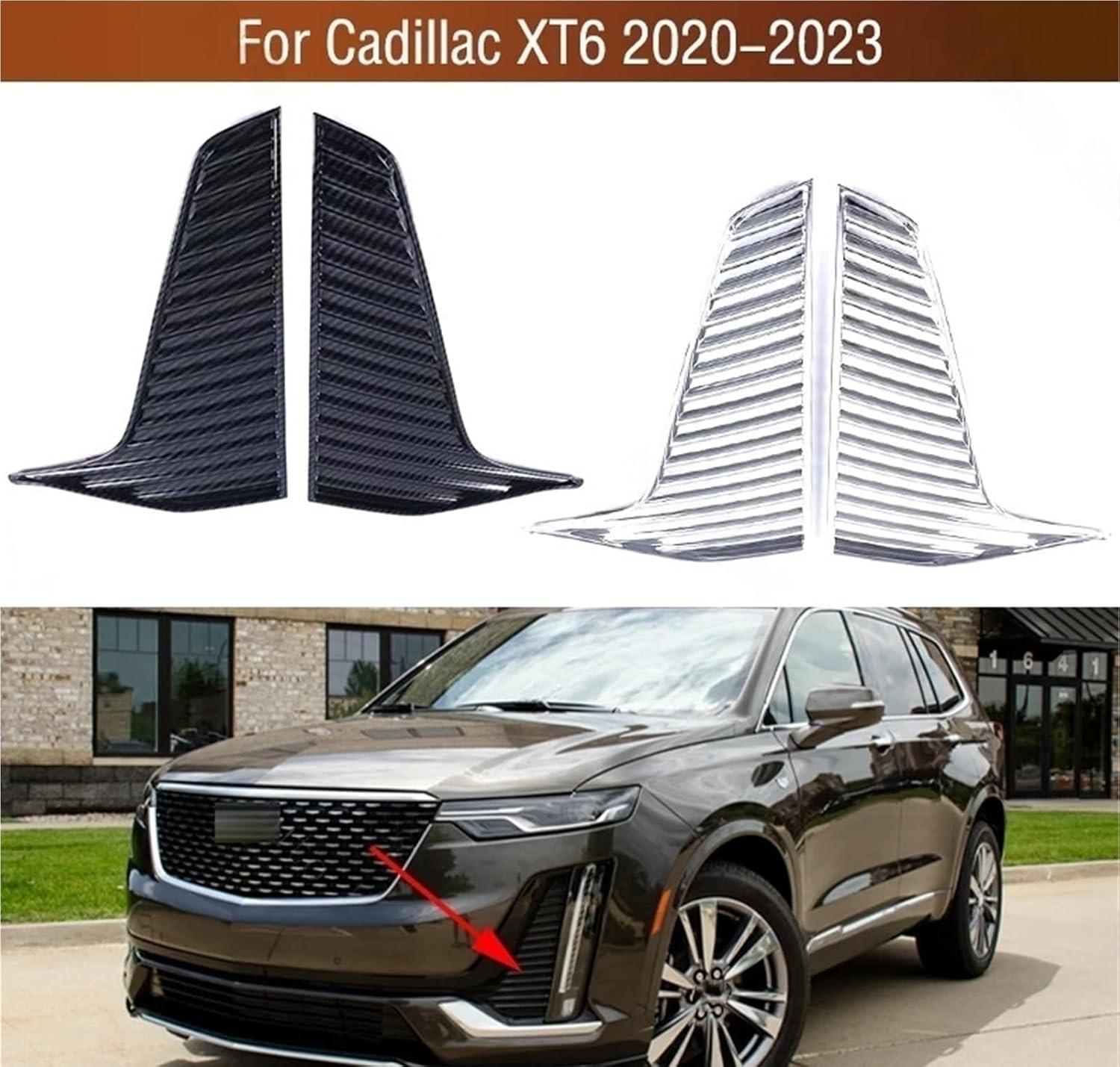 1Pair Front Bumper Fog Light Daytime Lamp Trim Grille Cover Frame Lid For Cadillac XT6 2020 2021 2022 2023(Silver 1SET)