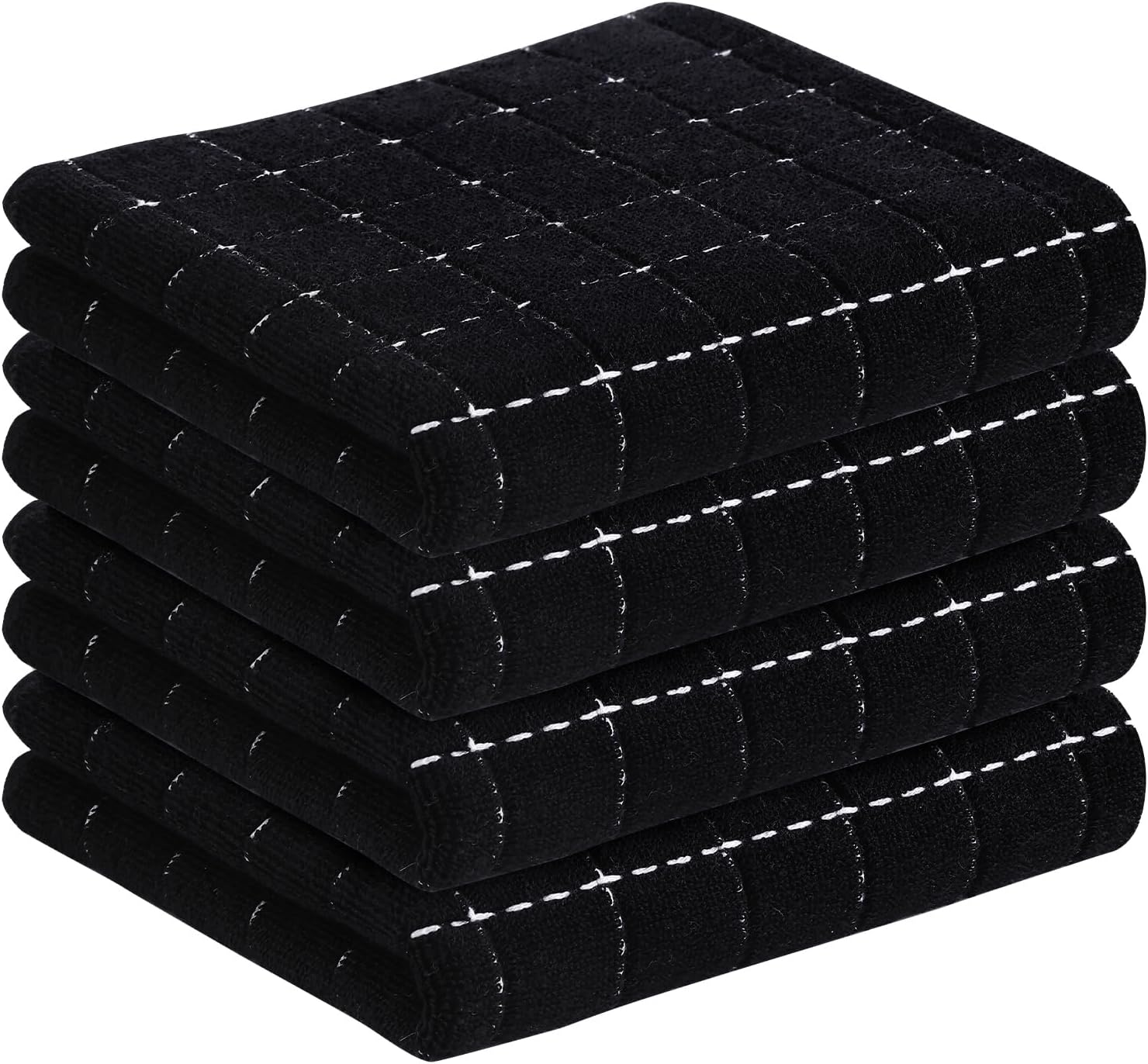 smiry 100% Cotton Terry Kitchen Towels, 4 Pack Ultra Soft Dish Cloths | Absorbent Cleaning Dish Towels, 13 x 28 Inches Checkered Designed Non-fluffing Quick Drying Tea Towels, Black