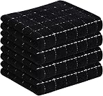 smiry 100% Cotton Terry Kitchen Towels, 4 Pack Ultra Soft and Absorbent Cleaning Dish Cloths, 13 x 28 inches Checkered Designed Non-fluffing Quick Drying Dish Towels and Tea Towels, Black