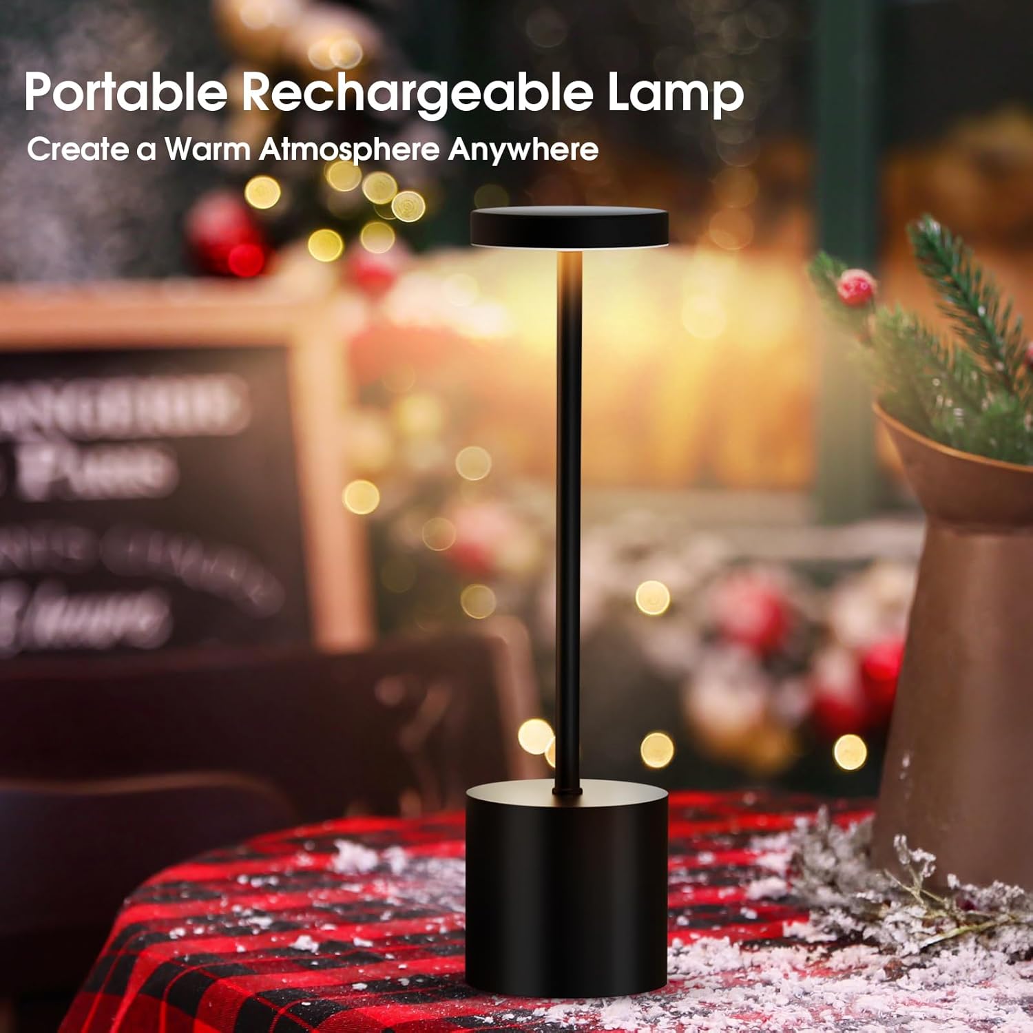 Cordless Table Lamp – 2 Pack Rechargeable Table Lamps, 5000mAh Battery Operated Lamp with 3-Color Dimmable Light, Outdoor Table Lamp for Bedroom, Restaurant, Patio, Home Décor (Black)