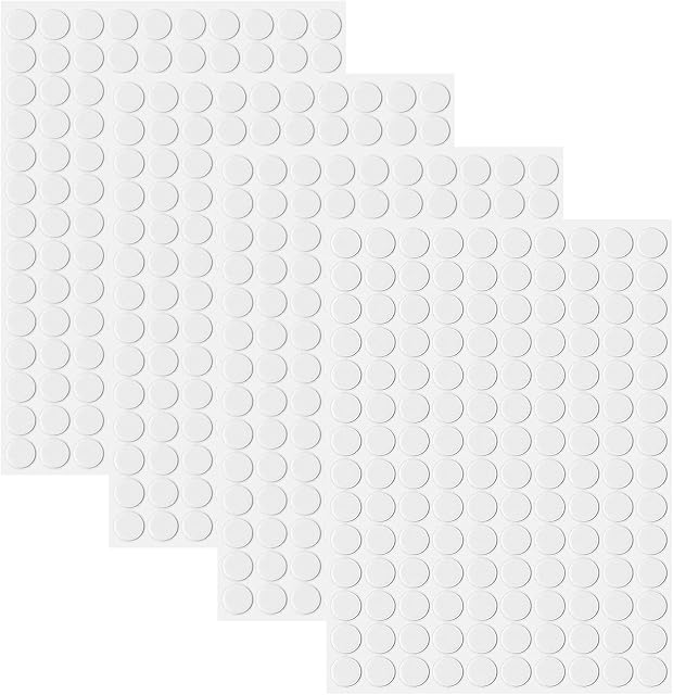 kuou 560 Pieces Screw Covers White, 140 in 1 Self-Adhesive Screw Hole Covers Sticker, 12MM Furniture Screw Covers Caps Dust-Proof Sticker for Wood Cabinet Shelve (4 Sheet), Clear