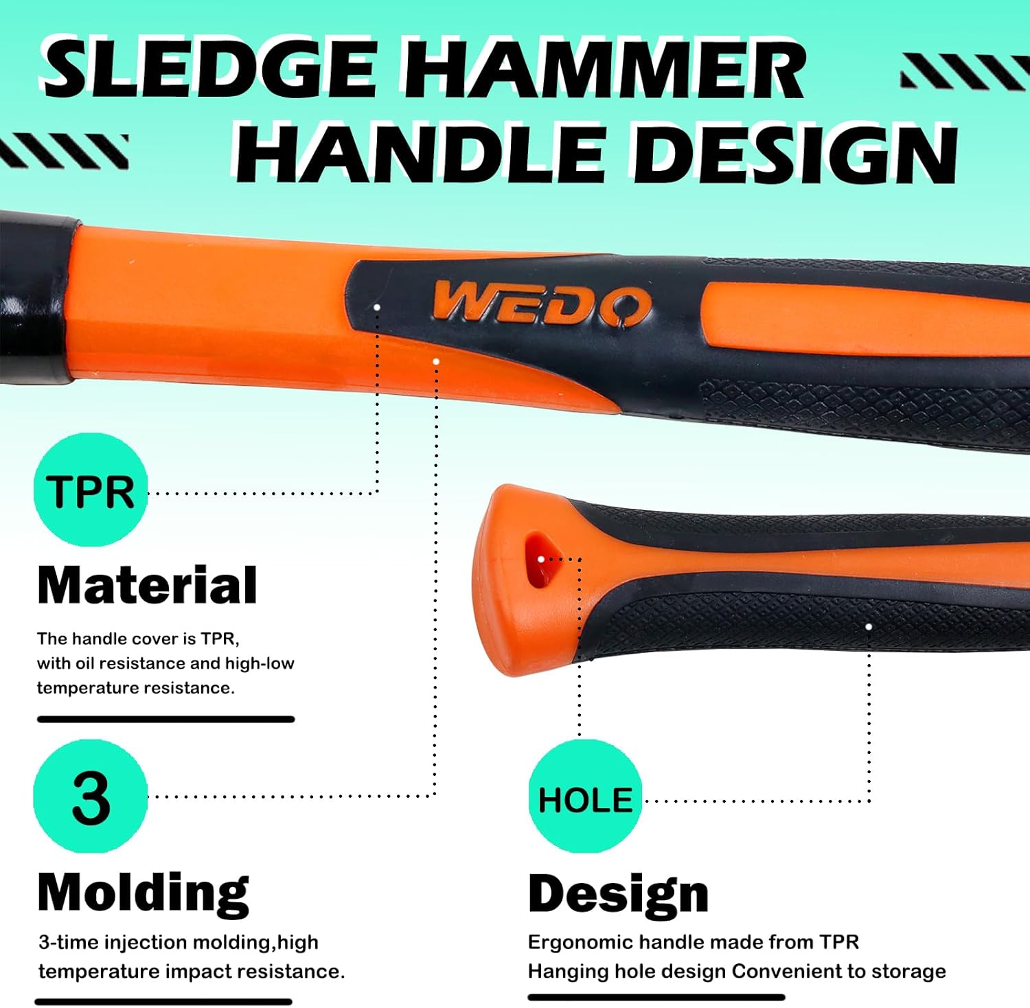 WEDO Non-Sparking Sledge Hammer 1500g(3.3 lb) Head, Spark-free Safety Sledge Hammer, Die-Forge, Corrosion Resistant, DIN BAM Standard, Aluminum Bronze, 400mm Length