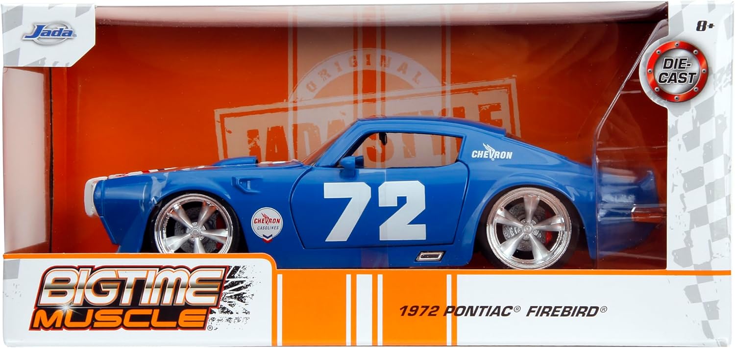 Jada Big Time Muscle Chevron 1:24 1972 Pontiac Firebird Die-Cast Car, Toys for Kids and Adults(Blue)