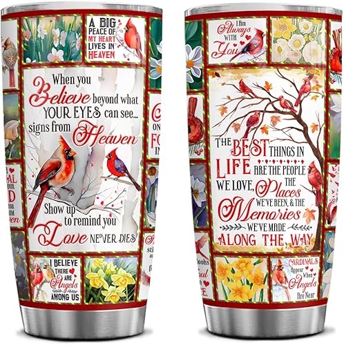 Regalos de cardenales conmemorativos para mujeres, vaso de 20 onzas con texto en inglés "I'm Always With You", ideas de duelo por la pérdida de la