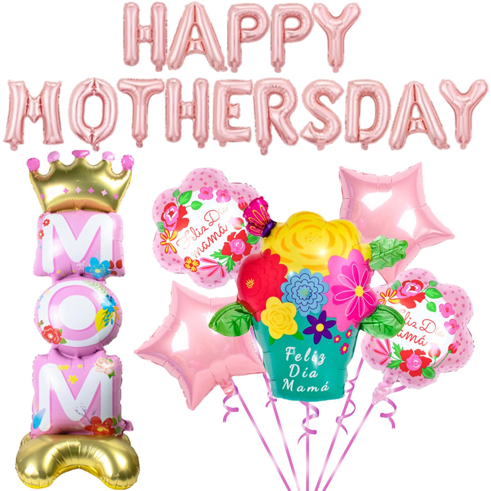 21Pcs Mother's Day Standing Balloon Set- 1Pcs Large 44.1 Inch x 15.4 Inch, Eye-Catching Standing Decor for Home & Party - For Mom's Birthday & Festive